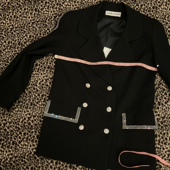 David Hayes Vintage Black Wool Crepe Blazer Rhinestones STUNNING - Picture 5 of 8